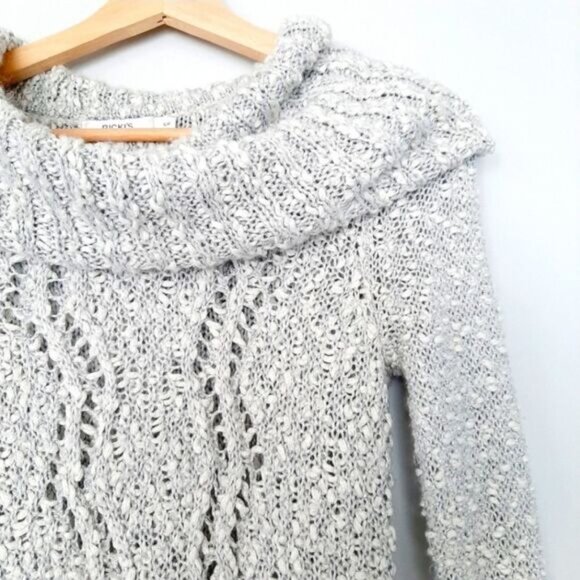 RICKI'S Cable Knit Cowl Neck Sweater Top Grey Sz S - Picture 2 of 8